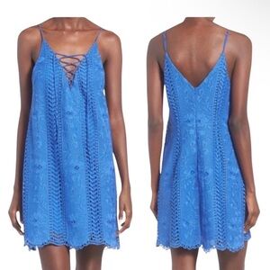 ASTR Blue Lace Up Crochet Slip Dress Spaghetti Straps Boho Festival Size S